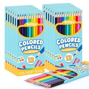 Toidgy 144 Count Colored Pencils for Kids, 12 Packs Colored Pencils Bulk 12 Colors, Pre-sharpened Color Pencils for Adults, Bulk School Supplies for Teachers, Back to School Supplies, Classroom Prizes