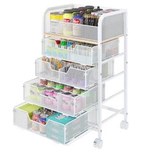 5-Tier Craft Organizer Cart with Wheels,Storage Cart with Drawers,Lockable Wheels Rolling Utility Cart,Makeup Cart with DIY Divider,Office Supply Organizer Cart,Ideal for Studio,Office,Bedroom,White