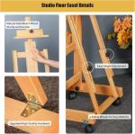 Large Painting Easel, Multi-Function H Frame Easel Solid Beech Wood Easel, Adjustable Painting Canvas Holder Stand, Tilts Flat Artist Easels with Locking Caster Wheels, Holds 2 Canvas Up to 76"