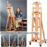 Large Painting Easel, Multi-Function H Frame Easel Solid Beech Wood Easel, Adjustable Painting Canvas Holder Stand, Tilts Flat Artist Easels with Locking Caster Wheels, Holds 2 Canvas Up to 76"