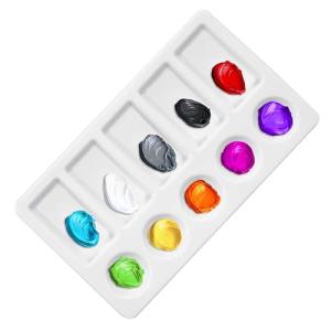 U.S. Art Supply 10-Well Plastic Rectangular Artist Painting Palette - Paint Color Mixing Tray - Art Students, Classroom, Craft Projects, Fun Parties, Events - Brush Mix Acrylic, Oil, Watercolor