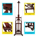 MEEDEN Multi-Function Studio Easel,H-Frame Easel,Painting Easel for Adults,Artist Easel,Floor Easel,Solid Beech Wood Easel w/Front Wheels,Holds Canvas Art up to 77" - Walnut