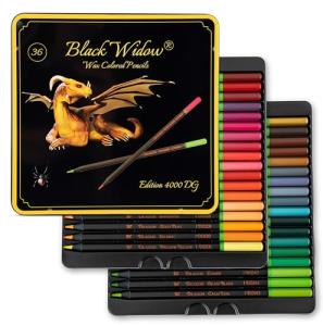 Black Widow Coloring Pencils for Adults – 36 Wax Soft Core Colored Pencils for Adult Coloring Books – Vibrant Color Pencil Set (Dragon Set)
