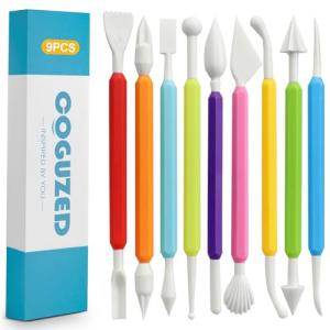 CoguZed 9 Pcs Clay Sculpting Tools Kit, Double Head Pottery Modeling Clay Carving Tools, Plastic Clay Tools, Air Dry Clay Tools for Crafts and DIY Projects Assorted Colors