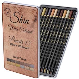 Black Widow Skin Tone Colored Pencils for Adult Coloring Books – 12 Soft Core Color Pencils for Portraits and Skintone Artists – Complete Range with Lightfast Ratings