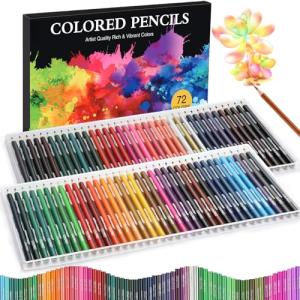 72 Pack Coloring Pencils, Colored Pencils for Adult Coloring Books with Soft Oil-Based Cores, Color Pencil Set for Sketching Blending Layering, Art Supplies for Kids Teens Adults Beginners Artists