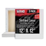 U.S. Art Supply Square Stretched Canvas for Painting 12x12 inch Gallery Depth 1-1/2" Thick, 3-Pack - 12oz Acrylic Gesso Triple Primed, Professional Artist Quality, 100% Cotton - Pouring, Oil Paint