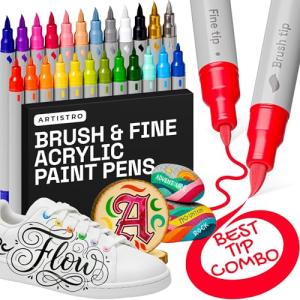ARTISTRO 24 Dual Tip Brush + Fine Acrylic Paint Pens Ideal for Calligraphy - Paint Markers for Fabric, Rock, Glass, DIY - Stocking Stuffers, Christmas Gift Idea for Teens, Grandkids, Kids