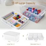 Citylife 17 QT Plastic Storage Box with Building Baseplate Lid and Removable Tray Craft Organizers and Storage Clear Storage Container for Organizing Bead, Tool, Sewing