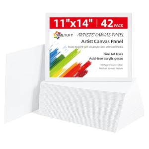 Simetufy 11 x 14 inch 42 Pack Painting Canvas Boards- Gesso Primed Acid-Free 100% Cotton Canvas Panels for Acrylics Oil Watercolor Tempera Paints
