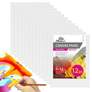 PHOENIX Painting Canvas Panels 9x12 Inch, 12 Value Pack - 8 Oz Triple Primed 100% Cotton Acid Free Canvas Boards for Painting, White Blank Flat Canvas Boards for Acrylic, Oil Paints