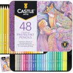 Castle Art Supplies 48 Pasteltint Coloured Pencils Set | Quality Colours in Softer, Sumptuous Tones | For Professional and Adult Artists | Protected and Organised in Presentation Tin Box