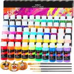 Caliart Acrylic Paint Set With 4 Brushes, 52 Colors (59ml, 2oz) Art Craft Paints for Artists Kids Students Beginners & Painters, Canvas Halloween Pumpkin Ceramic Wood Rock Painting Art Supplies Kit