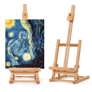 VISWIN 25"H Basic Tabletop H-Frame Easel, Hold Canvas up to 16", Adjustable Sturdy Beech Wood Desktop Art Easel, Portable Painting & Display Table Easel Stand for Adults, Beginners, Artists