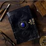 3 Moon Blue Lapiz Embossed Vintage Leather Journal | 240 Pages of Antique Handmade Deckle Edge Vintage Paper, Leather Sketchbook, Drawing Journal, Great Gift (5 by 7 inch, black)