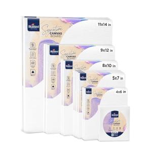 Bluebird Canvas Board - 4x4, 4x6, 5x7, 8x10, 9x12, 11x14. Set of 14 Gesso-Primed White Blank Canvases for Painting - 100% Cotton Canvas Board for Acrylic, Poster, Oil Paint
