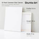 Shuttle Art Stretched Canvas, 12 Pack 11 x 14 Inch Canvases for Painting, 100% Cotton, Primed White, Premium Painting Canvas for Beginners and Artists for Acrylic, Oil, Acrylic Pouring Painting