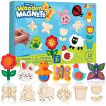 JOYIN 12 Wooden Magnet Creativity Arts & Crafts Painting Kit for Kids, Decorate Your Own Painting Gift for Easter Basket Stuffers, Birthday Parties and Family Crafts, Party Favors for Boys Girls