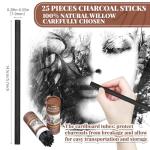 Gueevin 25 Pcs Willow Charcoal Sticks, Willow Charcoal, Artists, Beginners, Students, Perfect for Sketching, Drawing, Shading, and Fine Art Christmas Gifts for Art (7-9mm)