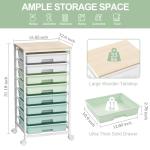 Rolling Storage Utility Cart Organizers with 8 Drawers and Wooden Tabletop for Living Room,Office,Classroom,Craft Room,Bedroom,Dorm,Green