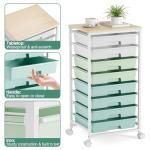 Storage Cart with 8 Drawers, Utility Cart with White Drawers and Wooden Tabletop, Craft Cart, Teacher Organization for Classroom, Storage Furniture, Office Organization, Green