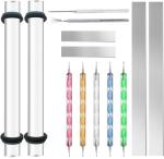 14 Polymer Clay Tools Acrylic Roller Clay Rolling Pin with Thickness Rings Tissue Blade Sculpting Earring Making Kit Supplies Slicer Knife Dotting Tool Jewelry Accessories Mini Cutters Press