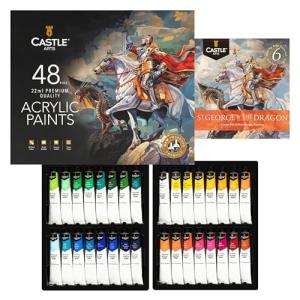 Castle Art Supplies 48 X 22ML Acrylic Paint Set | New Improved Formula | All-Inclusive Set for Beginners, Adult Artists | Quality Intense Colors | Smooth to Use on Range of Surfaces (New Improved Formula)