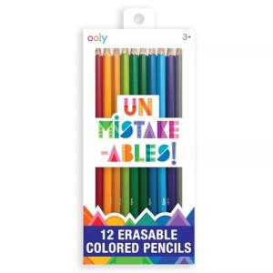 Ooly UnMistakeAbles Erasable Colored Pencils Set of 12, Stress and Mess Free Drawing & Coloring Pencils for Kids and Adults, Colorful School Supplies for Arts and Crafts