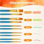 Paint Brushes Set, 5 Pack 50 Pcs Round-Pointed Tip Paintbrushes Nylon Hair Artist Acrylic Paint Brushes for Acrylic Oil Watercolor, Face Nail Art, Miniature Detailing & Rock Painting, Blue