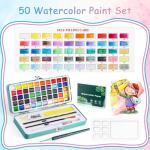 Prudiut Watercolor Paint Set, 50 Colors, Watercolor Set with Watercolor Paper, Palette, Brushes, Ideal for Adults Kids Beginners Artists