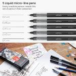 ARTEZA Micro-Line Ink Pens, Set of 5, Black Fineliners with Japanese Archival Ink, Art Supplies for Comic Artists and Illustrators, Calligraphy, Sketching, Anime, Technical Drawing