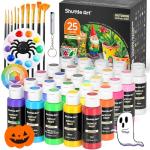 Shuttle Art 25 Colors Outdoor Acrylic Paint Set, 2oz/60ml Waterproof Acrylic Paint with 10 Brushes 1 Palette, Rich Pigmented Paints for Artists, Beginners on Rocks, Wood Crafts, Garden Statues