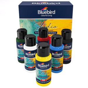 BLUEBIRD Studio Acrylic Paints, Primary Colors, 6-Pack 3.4 Fl Oz each, Basic Acrylic Paint For Halloween Decorations, DIY Crafts & Beginner Artists