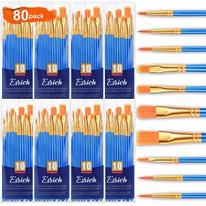 ESRICH Acrylic Paint Brushes Set,8Packs /80 Pcs Nylon Paintbrushes Head, Suitable for Acrylic Oil Watercolor Rock Body Face Nail Art Perfect Suit of Art Painting, Best Gift for Kids Adult Drawing
