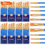 ESRICH Acrylic Paint Brushes Set,8Packs /80 Pcs Nylon Paintbrushes Head, Suitable for Acrylic Oil Watercolor Rock Body Face Nail Art Perfect Suit of Art Painting, Best Gift for Kids Adult Drawing