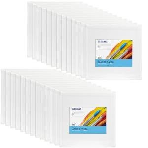 FIXSMITH Canvas Boards for Painting 5x5 Inch, Super Value 24 Pack Mini Canvases, White Blank Canvas Panels, 100% Cotton Primed, Painting Art Supplies
