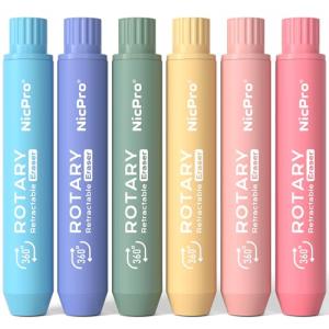 Nicpro 6 Pack Rotary Retractable Erasers Pen Style, Aesthetic Pastel Twist Erasers in Rainbow Colors, Clean Erasing TPE Eraser for School Supplies, Office, Drawing & Journaling