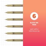 Sakura Pigma Micron Fineliner Pens - Archival Black Ink Pens - Pens for Writing, Drawing, or Journaling - Black Ink - 005 Point Size - 6 Pack