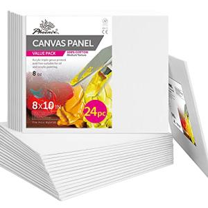 PHOENIX Painting Canvas Panels 8x10 Inch, 24 Bulk Pack - 8 Oz Triple Primed 100% Cotton Acid Free Canvases for Painting, White Blank Flat Canvas Boards for Acrylic, Oil Paints