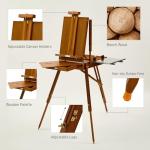 ATWORTH French Easel for Painting, Deluxe Beech Wooden Field & Studio Sketchbox Easel Stand with Metal Side Tray, Portable& Easy Transport for Painting Outdoor, Holds Canvas up to 34"- Light Walnut