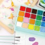 HIMI Gouache Paint Set 24 Vibrant Colors Non Toxic Paints Jelly Cup Design with Palette Paint Brushes Portable for Artist Canvas Painting Watercolor Papers, Rich Pigment, 30ml/Cup