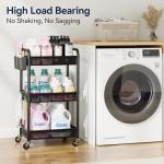 YASONIC 3 Tier Rolling Cart – Metal Utility Storage Cart with Wheels, Craft Cart Organizer with Hanging Cups, Hooks, Mesh Basket for Bedside Kitchen Office Art, Black