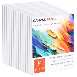 FIXWAL Canvas Boards for Painting 14 Pack, 8x10 Inch Canvases for Painting Art Paint Canvas Panels Gesso Primed White Blank Flat Canvas Boards Acrylics Oil Watercolor Tempera Paints