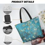 Jolamirel Almond Blossom Foldable Tote Bag with Zipper Large Capacity, Oil Painting Art Waterproof Paper Handbag Gym Bag Travel Purses Bag, Art Lover Gift