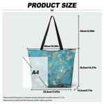 Jolamirel Almond Blossom Foldable Tote Bag with Zipper Large Capacity, Oil Painting Art Waterproof Paper Handbag Gym Bag Travel Purses Bag, Art Lover Gift