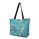 Jolamirel Almond Blossom Foldable Tote Bag with Zipper Large Capacity, Oil Painting Art Waterproof Paper Handbag Gym Bag Travel Purses Bag, Art Lover Gift