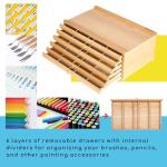 MEEDEN 6-Drawer Artist Supply Storage Box - Portable Foldable Multi-Function Beech Wood Artist Tool & Brush Storage Box with Compartments & Drawer for Pastels, Pencils, Pens, Brushes, Stamp