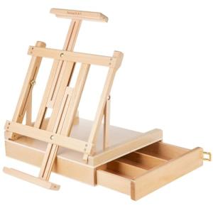 Falling in Art Studio Sketchbox Easel, Adjustable Beechwood Tabletop Easel Box for Painting, Portable Desktop Easel with Storage Drawer, Suitable for Beginners and Artists