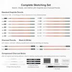 KALOUR 28 Pro Sketching Drawing Pencils Set – 14 Graphite Pencils (14B–5H), Charcoal Pencils, Erasers, Sharpener & Stumps – Complete Art Kit for Artists & Beginner