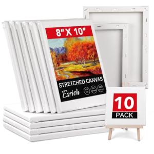 ESRICH Stretched Canvases for Painting 8x10, 10 Pack 8x10 Canvas Value Pack,Primed Acid-Free Cotton Blank Canvas, Paint Canvases for Oil & Acrylic Paint.
